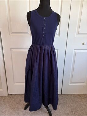 Kindred Bravely Charlotte Navy Mixed Media Cotton Maternity Nursing Dress S NWT